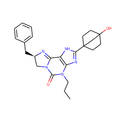 CCCN1C(=O)N2C[C@@H](Cc3ccccc3)N=C2c2[nH]c(C34CCC(O)(CC3)CC4)nc21 ZINC000036273977