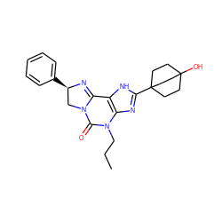 CCCN1C(=O)N2C[C@@H](c3ccccc3)N=C2c2[nH]c(C34CCC(O)(CC3)CC4)nc21 ZINC000036273980