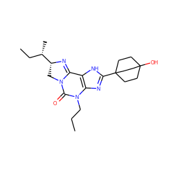 CCCN1C(=O)N2C[C@H]([C@@H](C)CC)N=C2c2[nH]c(C34CCC(O)(CC3)CC4)nc21 ZINC000095607750