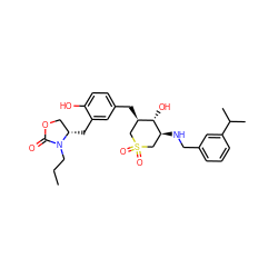 CCCN1C(=O)OC[C@@H]1Cc1cc(C[C@@H]2CS(=O)(=O)C[C@H](NCc3cccc(C(C)C)c3)[C@H]2O)ccc1O ZINC000064744194