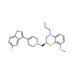 CCCN1C[C@H](CN2CC=C(c3c[nH]c4ccc(F)cc34)CC2)Oc2c(OC)cccc21 ZINC000013916885