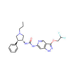 CCCN1C[C@H](c2ccccc2)[C@@H](NC(=O)Nc2cc3[nH]nc(OCC(F)F)c3cn2)C1 ZINC000209339623