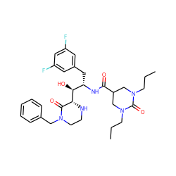 CCCN1CC(C(=O)N[C@@H](Cc2cc(F)cc(F)c2)[C@H](O)[C@@H]2NCCN(Cc3ccccc3)C2=O)CN(CCC)C1=O ZINC000042803179