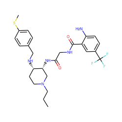 CCCN1CC[C@H](NCc2ccc(SC)cc2)[C@H](NC(=O)CNC(=O)c2cc(C(F)(F)F)ccc2N)C1 ZINC000049881830