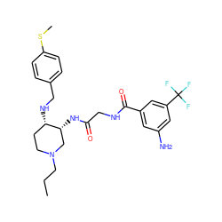 CCCN1CC[C@H](NCc2ccc(SC)cc2)[C@H](NC(=O)CNC(=O)c2cc(N)cc(C(F)(F)F)c2)C1 ZINC000042802760