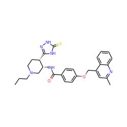 CCCN1CC[C@H](c2n[nH]c(=S)[nH]2)[C@H](NC(=O)c2ccc(OCc3cc(C)nc4ccccc34)cc2)C1 ZINC000003948921