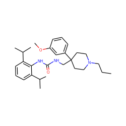 CCCN1CCC(CNC(=O)Nc2c(C(C)C)cccc2C(C)C)(c2cccc(OC)c2)CC1 ZINC000040393609