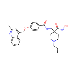 CCCN1CCC(CNC(=O)c2ccc(OCc3cc(C)nc4ccccc34)cc2)(C(=O)NO)CC1 ZINC000036351976