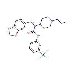 CCCN1CCC(N(Cc2ccc3c(c2)OCO3)C(=O)Nc2cccc(C(F)(F)F)c2)CC1 ZINC001772578447