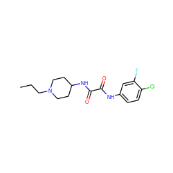 CCCN1CCC(NC(=O)C(=O)Nc2ccc(Cl)c(F)c2)CC1 ZINC000052913678