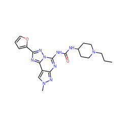 CCCN1CCC(NC(=O)Nc2nc3nn(C)cc3c3nc(-c4ccco4)nn23)CC1 ZINC000084690603