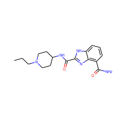 CCCN1CCC(NC(=O)c2nc3c(C(N)=O)cccc3[nH]2)CC1 ZINC001772640481