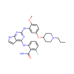 CCCN1CCC(Oc2ccc(OC)c(Nc3nc(Nc4cccc(F)c4C(N)=O)c4cc[nH]c4n3)c2)CC1 ZINC000044405160