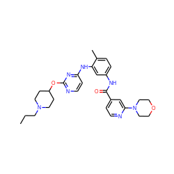 CCCN1CCC(Oc2nccc(Nc3cc(NC(=O)c4ccnc(N5CCOCC5)c4)ccc3C)n2)CC1 ZINC000028388586