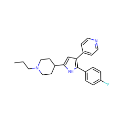 CCCN1CCC(c2cc(-c3ccncc3)c(-c3ccc(F)cc3)[nH]2)CC1 ZINC000028474607