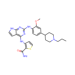 CCCN1CCC(c2ccc(Nc3nc(Nc4ccsc4C(N)=O)c4cc[nH]c4n3)c(OC)c2)CC1 ZINC000040865159