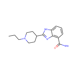 CCCN1CCC(c2nc3c(C(N)=O)cccc3[nH]2)CC1 ZINC000034031449