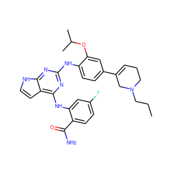 CCCN1CCC=C(c2ccc(Nc3nc(Nc4cc(F)ccc4C(N)=O)c4cc[nH]c4n3)c(OC(C)C)c2)C1 ZINC000044417798