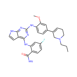 CCCN1CCC=C(c2ccc(Nc3nc(Nc4cc(F)ccc4C(N)=O)c4cc[nH]c4n3)c(OC)c2)C1 ZINC000040406601