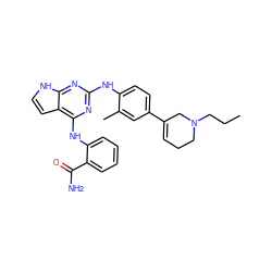 CCCN1CCC=C(c2ccc(Nc3nc(Nc4ccccc4C(N)=O)c4cc[nH]c4n3)c(C)c2)C1 ZINC000040918900