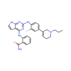 CCCN1CCC=C(c2ccc(Nc3nc(Nc4ccccc4C(N)=O)c4cc[nH]c4n3)c(F)c2)C1 ZINC000059114861