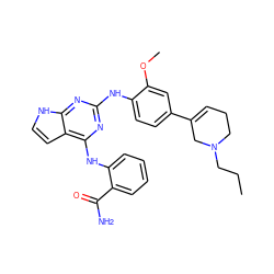 CCCN1CCC=C(c2ccc(Nc3nc(Nc4ccccc4C(N)=O)c4cc[nH]c4n3)c(OC)c2)C1 ZINC000040918986