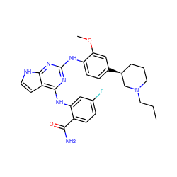 CCCN1CCC[C@H](c2ccc(Nc3nc(Nc4cc(F)ccc4C(N)=O)c4cc[nH]c4n3)c(OC)c2)C1 ZINC000040917736