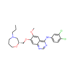 CCCN1CCCO[C@@H](COc2cc3ncnc(Nc4ccc(Cl)c(Cl)c4)c3cc2OC)C1 ZINC000114825007