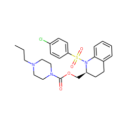 CCCN1CCN(C(=O)OC[C@@H]2CCc3ccccc3N2S(=O)(=O)c2ccc(Cl)cc2)CC1 ZINC000028880202