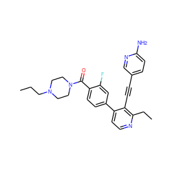 CCCN1CCN(C(=O)c2ccc(-c3ccnc(CC)c3C#Cc3ccc(N)nc3)cc2F)CC1 ZINC000202385064