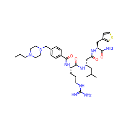 CCCN1CCN(Cc2ccc(C(=O)N[C@@H](CCCNC(=N)N)C(=O)N[C@H](CC(=O)N[C@@H](Cc3ccsc3)C(N)=O)CC(C)C)cc2)CC1 ZINC000653885932