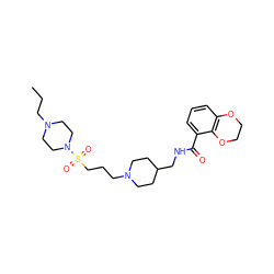 CCCN1CCN(S(=O)(=O)CCCN2CCC(CNC(=O)c3cccc4c3OCCO4)CC2)CC1 ZINC000028137936