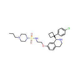 CCCN1CCN(S(=O)(=O)NCCOc2ccc3c(c2)[C@@H](C2(c4ccc(Cl)cc4)CCC2)NCC3)CC1 ZINC000114980542