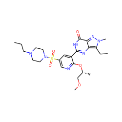 CCCN1CCN(S(=O)(=O)c2cnc(O[C@H](C)COC)c(-c3nc4c(CC)n(C)nc4c(=O)[nH]3)c2)CC1 ZINC000040864850