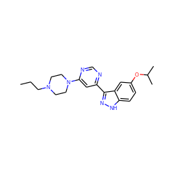 CCCN1CCN(c2cc(-c3n[nH]c4ccc(OC(C)C)cc34)ncn2)CC1 ZINC000221157518