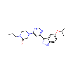 CCCN1CCN(c2cc(-c3n[nH]c4ccc(OC(C)C)cc34)ncn2)CC1=O ZINC000221237008