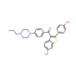 CCCN1CCN(c2ccc(C(=O)c3c(-c4ccc(O)cc4)sc4cc(O)ccc34)cc2)CC1 ZINC000028121950