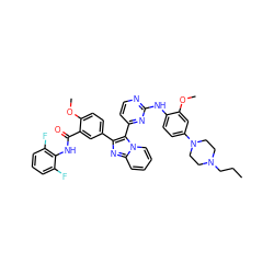 CCCN1CCN(c2ccc(Nc3nccc(-c4c(-c5ccc(OC)c(C(=O)Nc6c(F)cccc6F)c5)nc5ccccn45)n3)c(OC)c2)CC1 ZINC000165079522