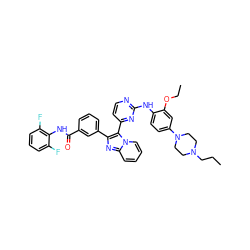 CCCN1CCN(c2ccc(Nc3nccc(-c4c(-c5cccc(C(=O)Nc6c(F)cccc6F)c5)nc5ccccn45)n3)c(OCC)c2)CC1 ZINC000165105387