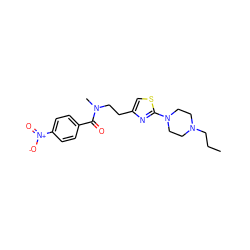 CCCN1CCN(c2nc(CCN(C)C(=O)c3ccc([N+](=O)[O-])cc3)cs2)CC1 ZINC000098082644
