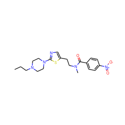 CCCN1CCN(c2ncc(CCN(C)C(=O)c3ccc([N+](=O)[O-])cc3)s2)CC1 ZINC000098084368