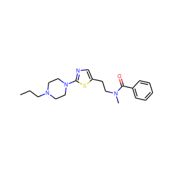 CCCN1CCN(c2ncc(CCN(C)C(=O)c3ccccc3)s2)CC1 ZINC000098084605