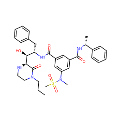 CCCN1CCN[C@@H]([C@@H](O)[C@H](Cc2ccccc2)NC(=O)c2cc(C(=O)N[C@H](C)c3ccccc3)cc(N(C)S(C)(=O)=O)c2)C1=O ZINC001772584378