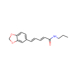 CCCNC(=O)/C=C/C=C/c1ccc2c(c1)OCO2 ZINC000040937337