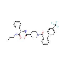 CCCNC(=O)[C@@H](NC(=O)C1CCN(C(=O)c2ccccc2-c2ccc(C(F)(F)F)cc2)CC1)c1ccccc1 ZINC000036184518