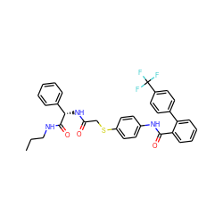 CCCNC(=O)[C@@H](NC(=O)CSc1ccc(NC(=O)c2ccccc2-c2ccc(C(F)(F)F)cc2)cc1)c1ccccc1 ZINC000036184519