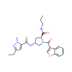 CCCNC(=O)[C@@H]1C[C@@H](NC(=O)c2cc(CC)nn2C)CN1C(=O)c1coc2ccccc12 ZINC000103239537