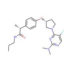 CCCNC(=O)[C@H](C)c1ccc(O[C@@H]2CCN(c3nc(N(C)C)ncc3F)C2)cc1 ZINC001772624114