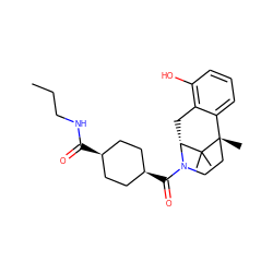 CCCNC(=O)[C@H]1CC[C@@H](C(=O)N2CC[C@@]3(C)c4cccc(O)c4C[C@@H]2C3(C)C)CC1 ZINC001772631496