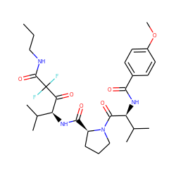 CCCNC(=O)C(F)(F)C(=O)[C@@H](NC(=O)[C@@H]1CCCN1C(=O)[C@@H](NC(=O)c1ccc(OC)cc1)C(C)C)C(C)C ZINC000026852280